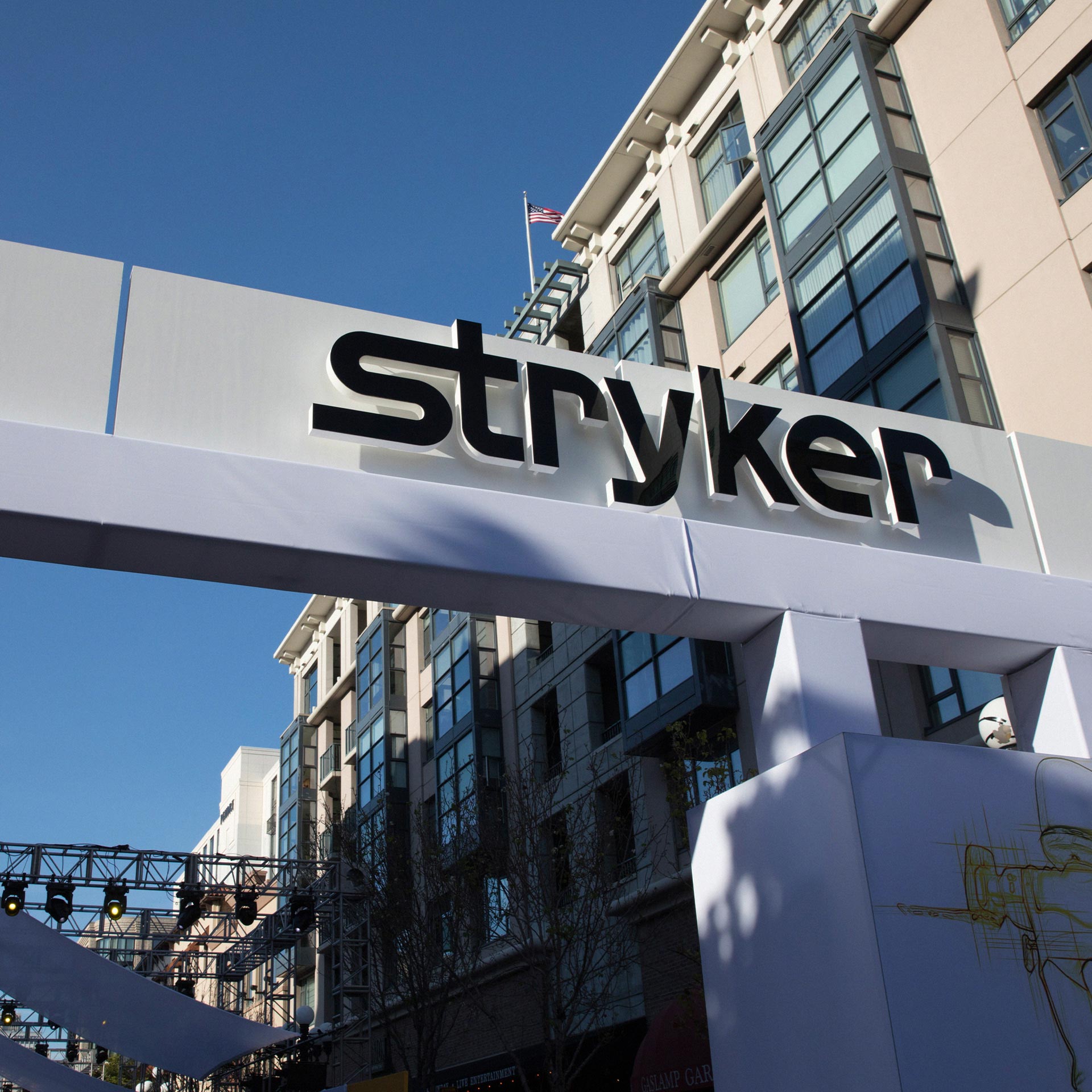 The Stryker logo is positioned in the air for everyone to see.