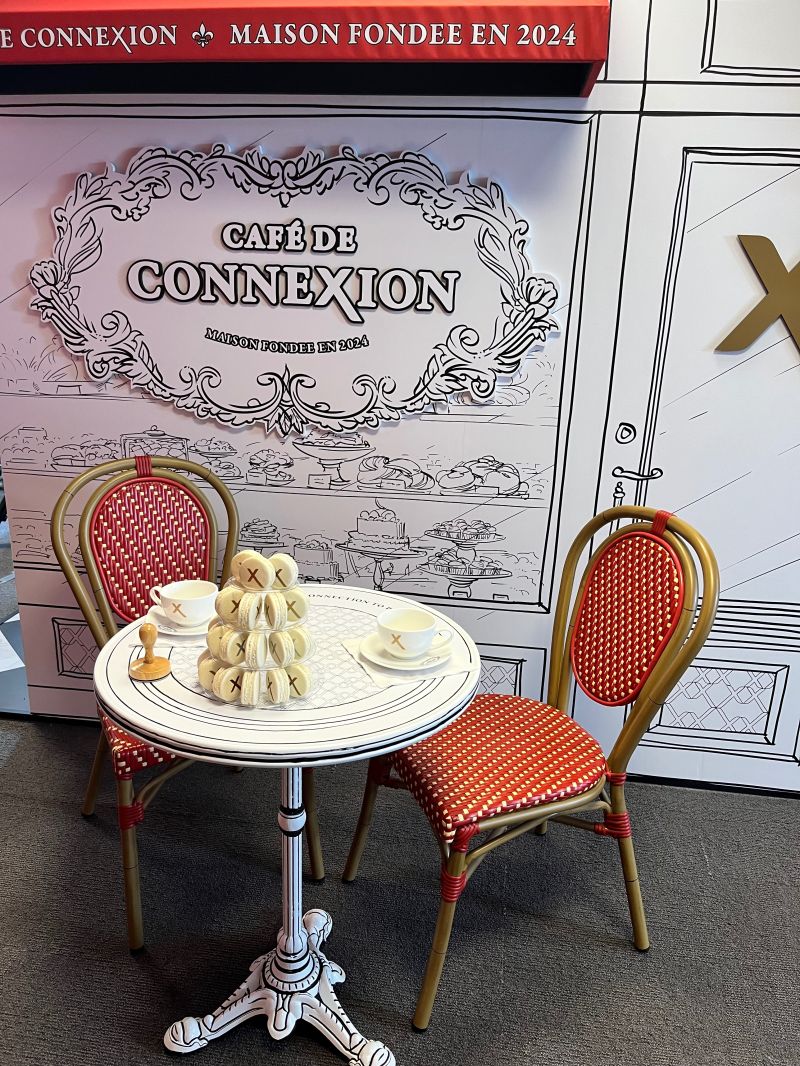 Detail view of the connections cafe table set and chairs.